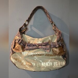 Ed Hardy Christian Audigier Y2K Gold Faux Snakeskin Shoulder Bag Hobo OS